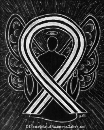 Black and White Awareness Ribbon Angel Art Painting to Support Ending Racism