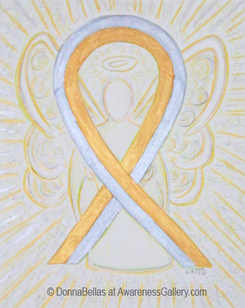 Gold and Silver Awareness Ribbon Angel Art