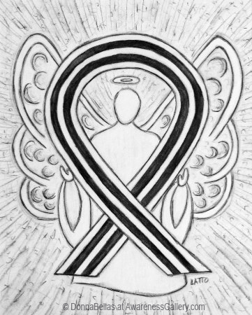 White and Black Awareness Ribbon Angel Art to End Racism