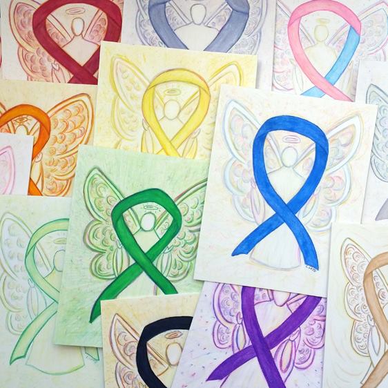 Awareness Ribbon Angels Art Paintings Multiple Colors