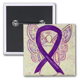 Alzheimer's Disease Purple Ribbon Angel Art Pins