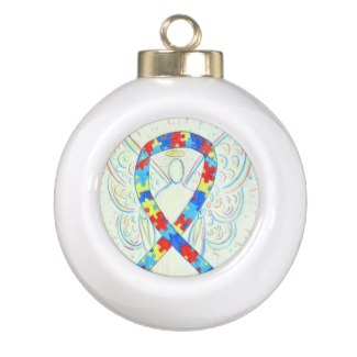 Puzzle Awareness Ribbon Guardian Angel Ornaments